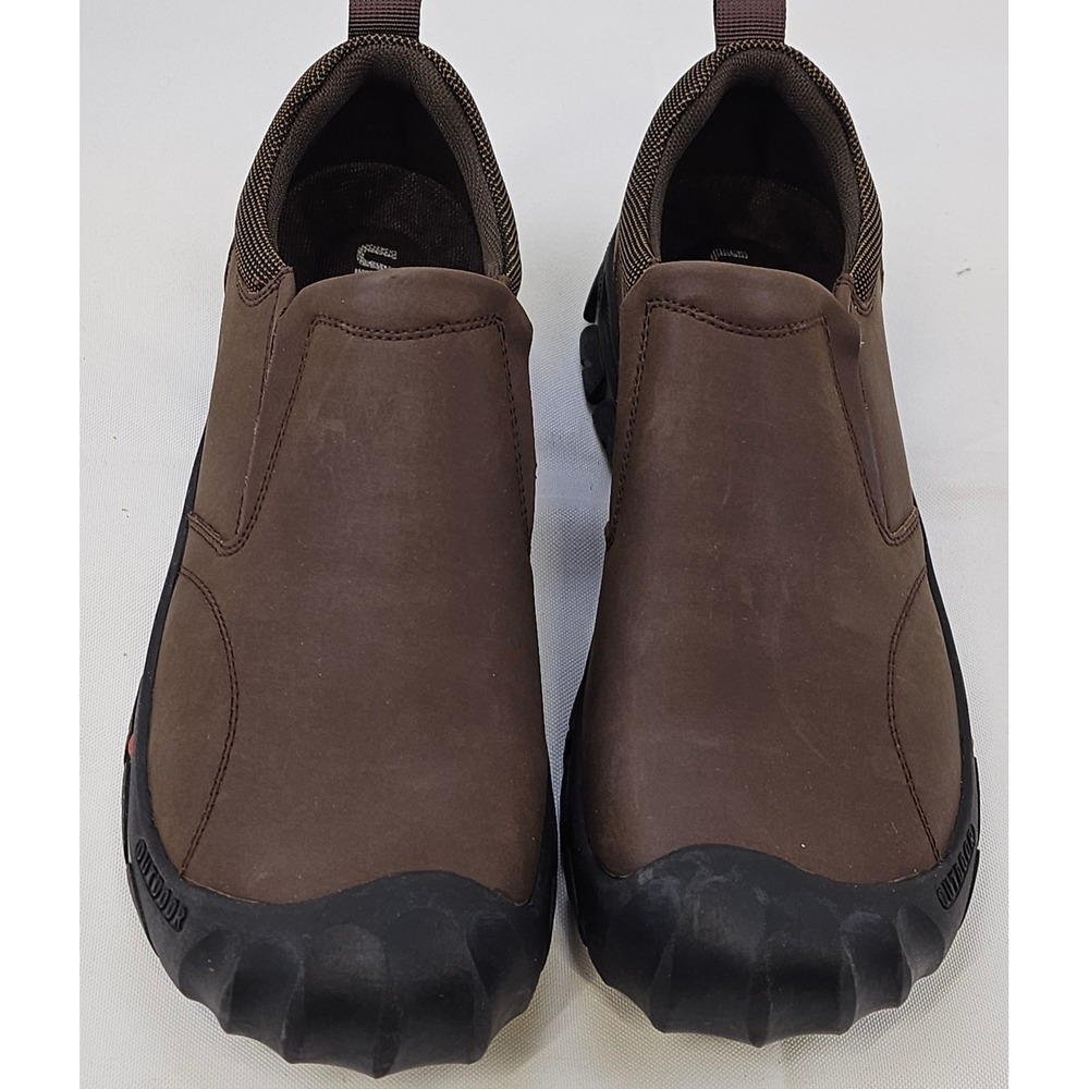 Upishi Mens Brown Leather Outdoor Slip On Shoes Reinforced Toe Size 41